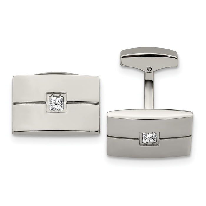 Buy Stylish Chisel Polished Stainless Steel Rectangle Cufflinks with CZ Accents-1