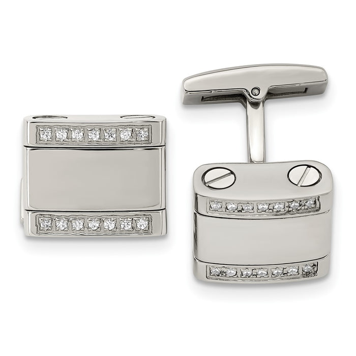 Buy Stylish Polished Stainless Steel Chisel Cufflinks | CZ Rounded Square Design-1