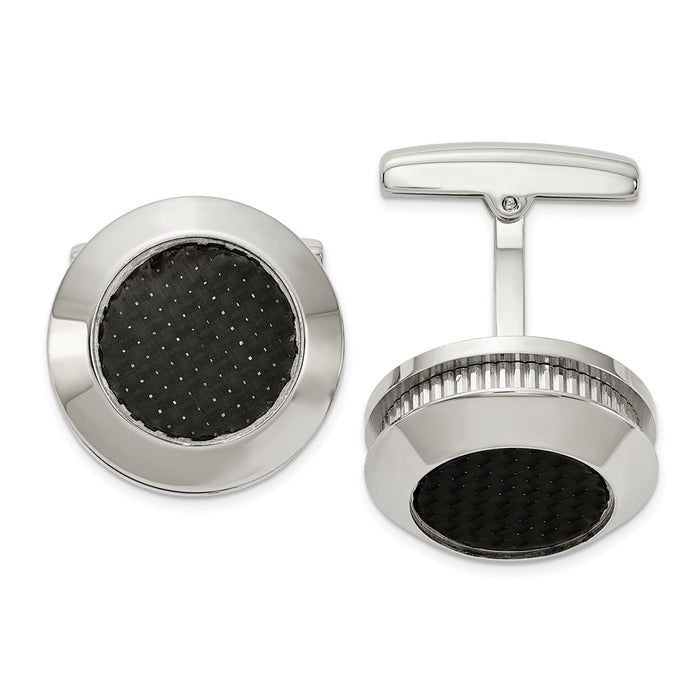Buy Stylish Chisel Polished Stainless Steel Cufflinks with Black Carbon Fiber Inlay-1