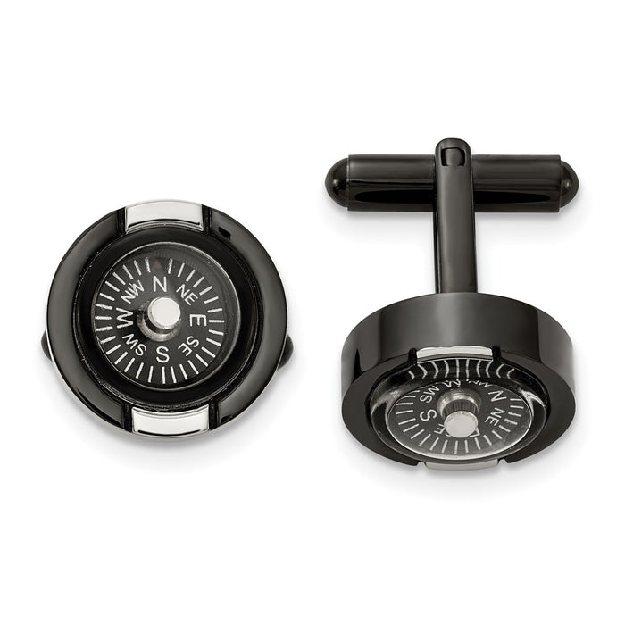 Exclusive Chisel Polished Black IP-Plated Stainless Steel Compass Cufflinks - Stylish Design-1