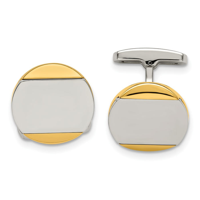 Buy Stylish Chisel Polished Stainless Steel Yellow IP-Plated Circle Cufflinks-1