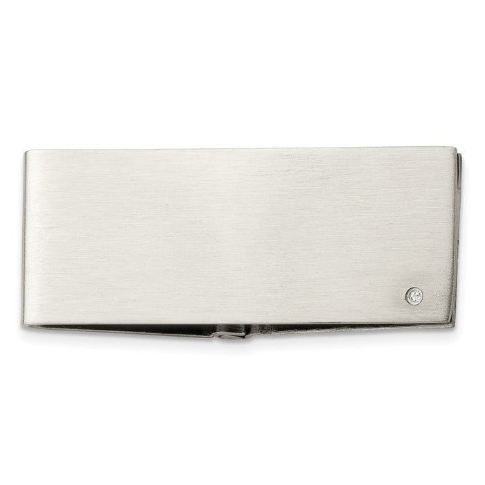 Buy Stylish Chisel Brushed Stainless Steel Money Clip with 0.03 Carat Diamond-1