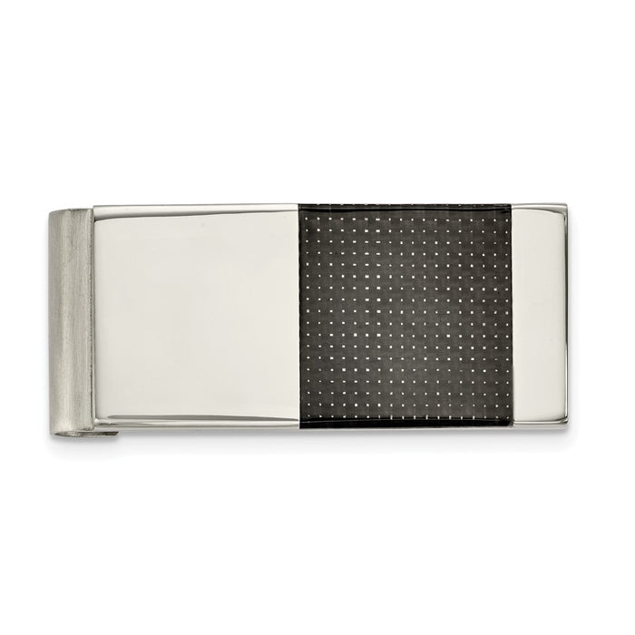 Exclusive Chisel Polished Stainless Steel Money Clip - Stylish Black Carbon Fiber Inlay-1