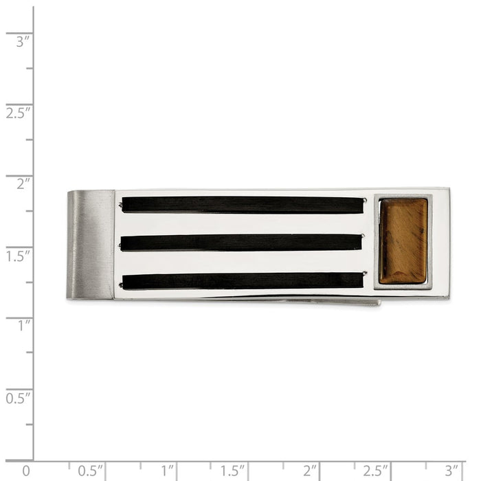 Buy Stylish Chisel Stainless Steel Money Clip with Tiger's Eye Inlay - 3.5"-3