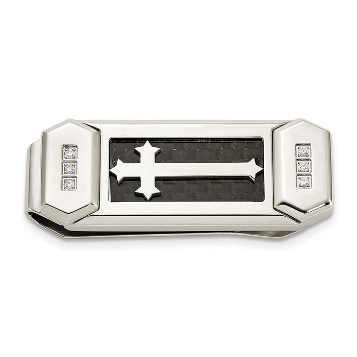 Buy Stylish Chisel Polished Stainless Steel Cross Money Clip with CZ Inlay-1