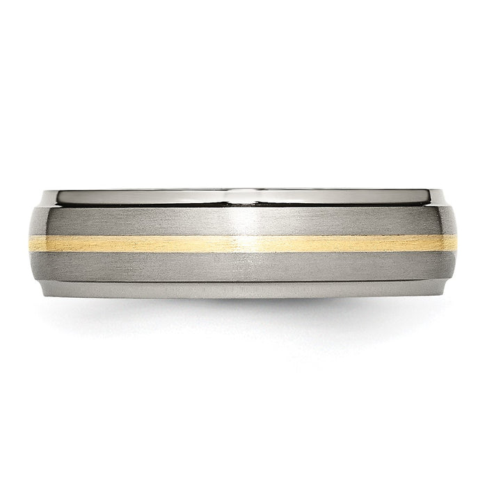 Buy Stylish 6mm Ridged Edge Band, Brushed Titanium & 14K Gold Inlay-3