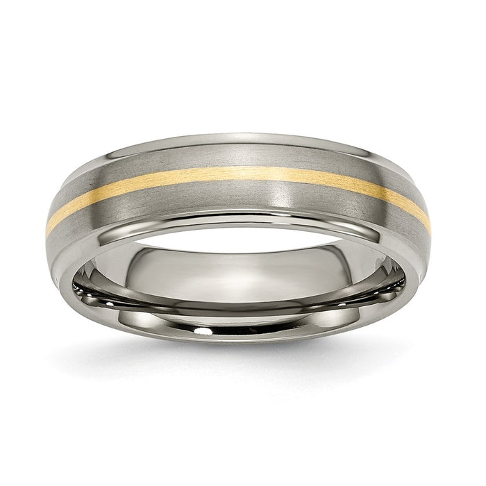 Buy 6mm Ridged Edge Titanium Band with 14K Gold Inlay | Luxury Style & Value-1