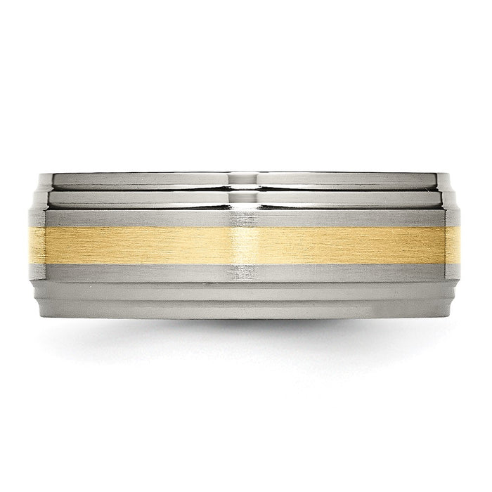 High-Quality 8mm Ridged Edge Band with 14K Gold Inlay & Titanium Center-3