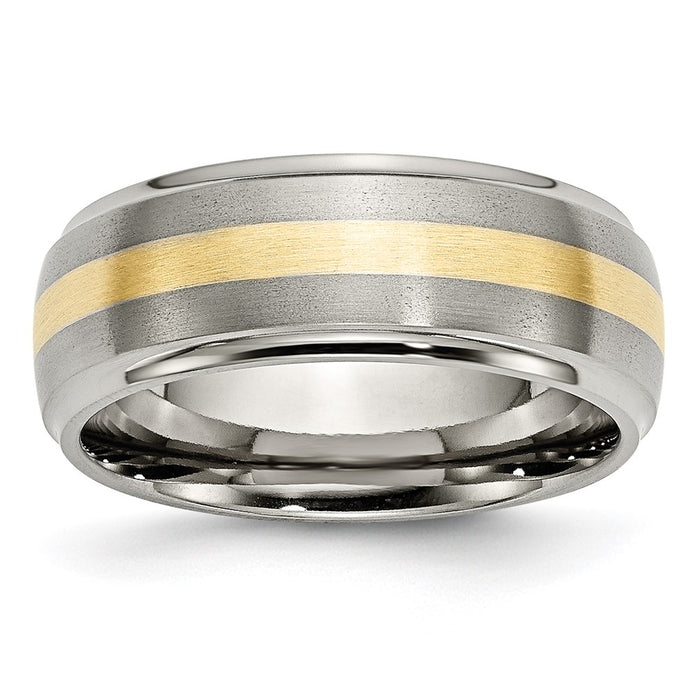 High-Quality 8mm Ridged Edge Band with 14K Gold Inlay & Titanium Center-1
