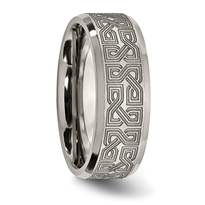 Buy Stylish 8mm Titanium Beveled Band with Greek Key Design - Luxury Look!-4