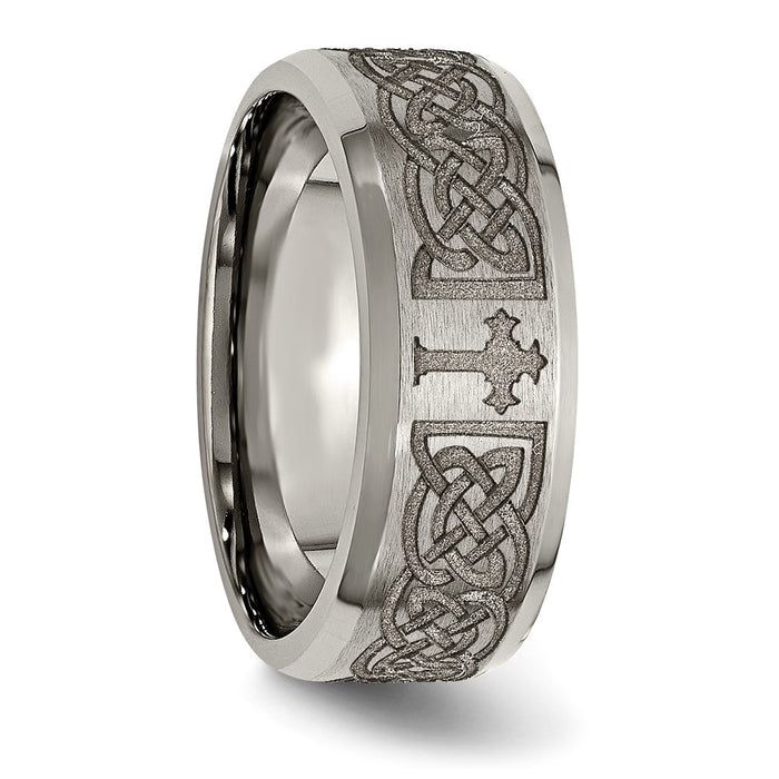 Buy Stylish 8mm Titanium Cross Band | Laser Design with Beveled Edge-5