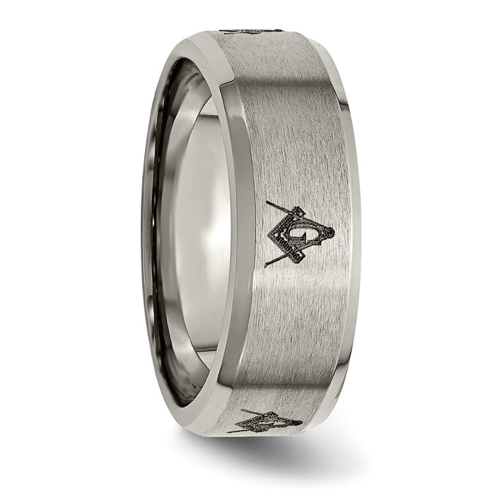 High-Quality 8mm Beveled Edge Titanium Band with Masonic Design - Stylish Value-4