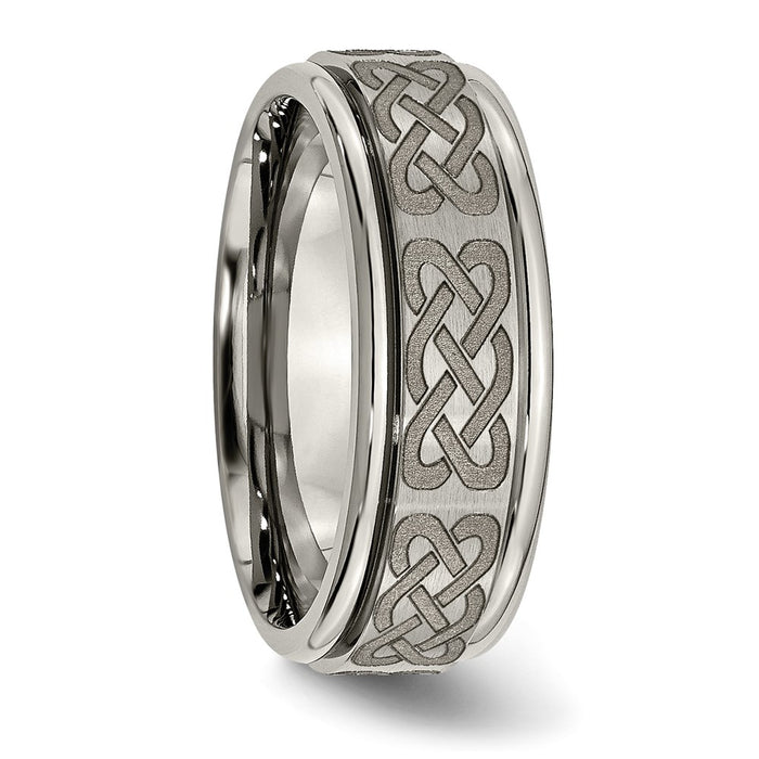 Buy Exclusive 8mm Ridged Edge Band in Titanium | Stylish Celtic Design-4
