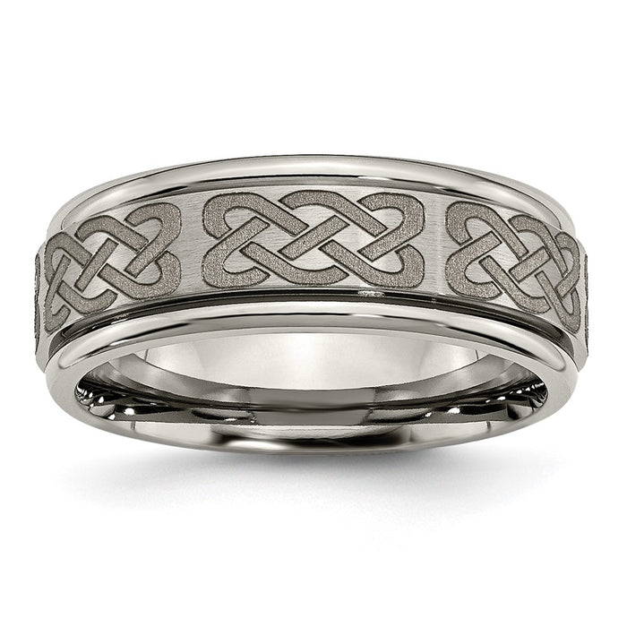 Buy Exclusive 8mm Celtic Laser-Engraved Titanium Band | Stylish Ridged Edge-1