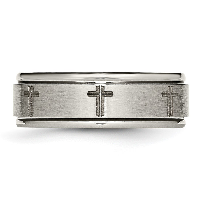 Buy Stylish 8mm Brushed & Polished Titanium Cross Band with Ridged Edges-3