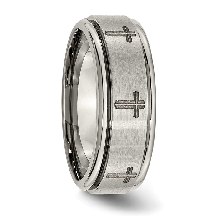 Designer 8mm Brushed & Polished Titanium Cross Band - Stylish Laser Design-4