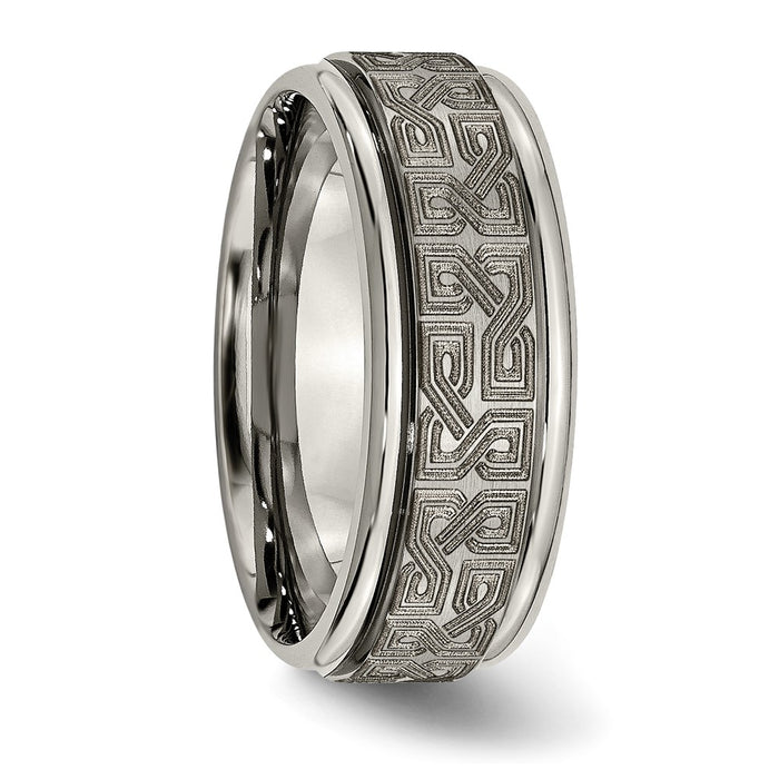 Exclusive Chiseled Titanium 8mm Ridged Edge Band - Stylish Brushed & Polished Design-4