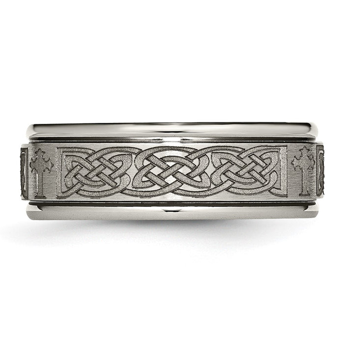 Buy Stylish 8mm Titanium Ridged Edge Band with Brushed & Polished Design-3