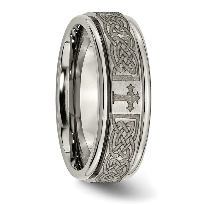 Buy Stylish Titanium 8mm Ridged Edge Band with Brushed & Polished Design-5