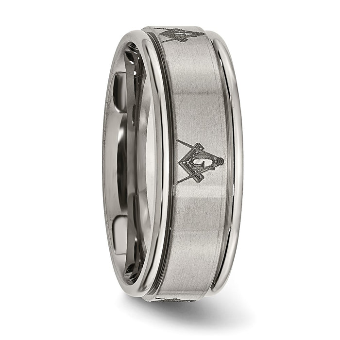 Buy 8mm Ridged Edge Titanium Band with Masonic Design - Stylish & Durable-4