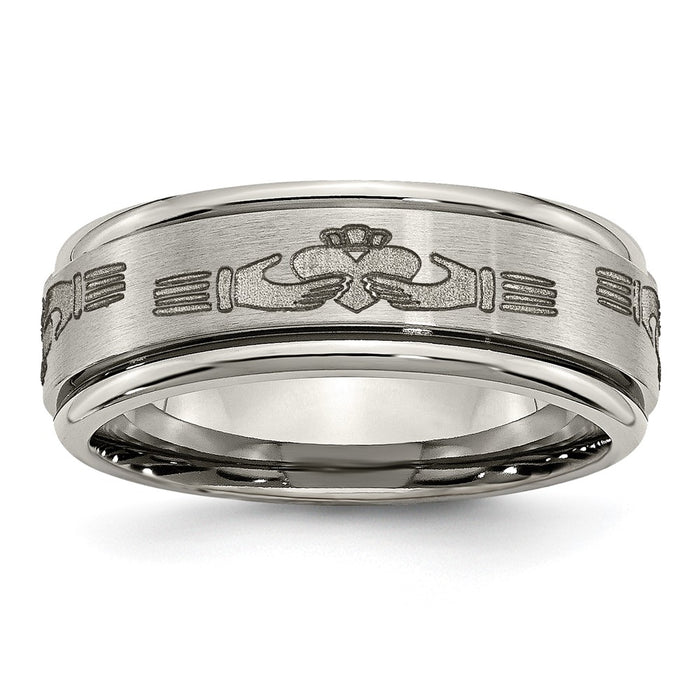 High-Quality Chiseled Titanium 8mm Ridged Edge Band | Stylish Claddagh Design-1