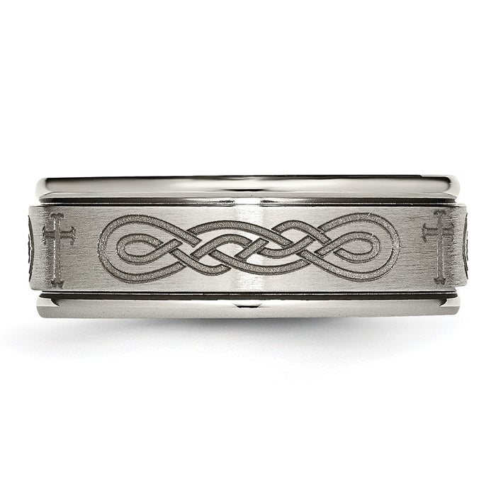 Buy Stylish 8mm Titanium Ridged Edge Band with Brushed & Polished Design-3