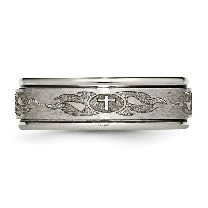 Exclusive 8mm Ridged Edge Titanium Band with Brushed & Polished Design-3