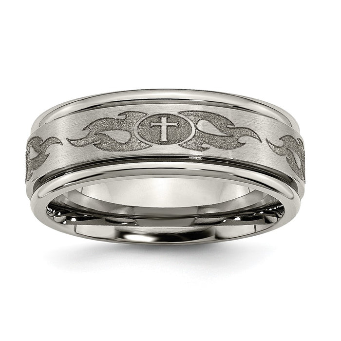 Buy Stylish 8mm Titanium Ridged Edge Band with Laser Design - Luxury Look!-1