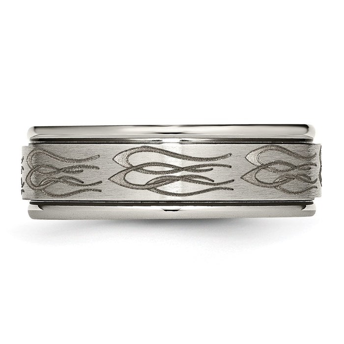 Buy 8mm Ridged Titanium Band | Chiseled Flame Design, Stylish & Affordable-3
