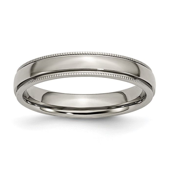 Buy Stylish Chisel 4mm Titanium Polished Band | Exclusive Grooved & Beaded Edges-1