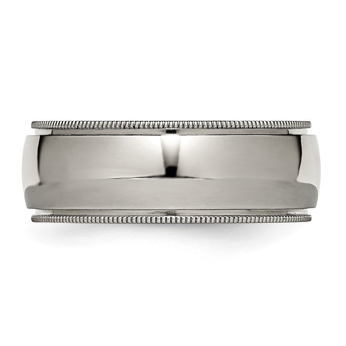 High-Quality Chisel Titanium 8mm Polished Band - Stylish Grooved & Beaded Edges-3