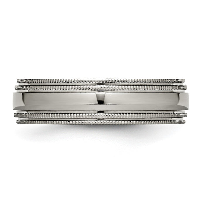Buy Stylish 6mm Chisel Titanium Polished Band - Grooved with Beaded Edges-3