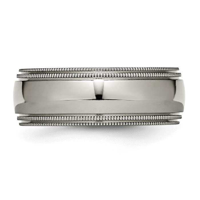 Buy Stylish 8mm Titanium Polished Band - Exclusive Grooved & Beaded Edges-3