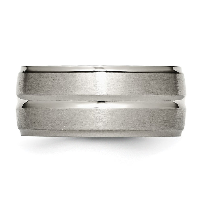 Buy Stylish 10mm Chiseled Titanium Grooved Band - Exclusive Brushed Finish-3