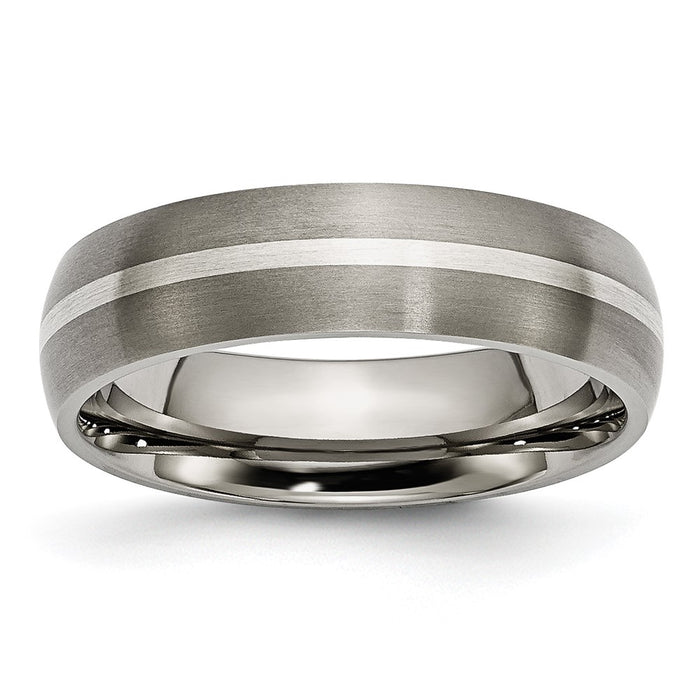 High-Quality Brushed Titanium Chisel Band with Sterling Silver Inlay - 6mm Width, Affordable Style-1