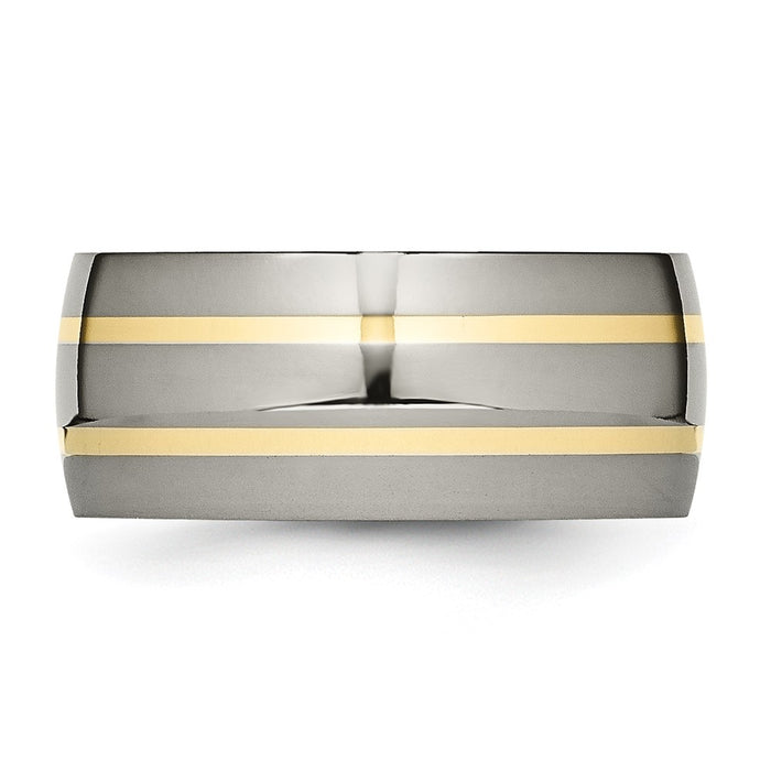 Exclusive 10mm Chiseled Titanium Band with 14K Gold Inlay - Stylish Value-3