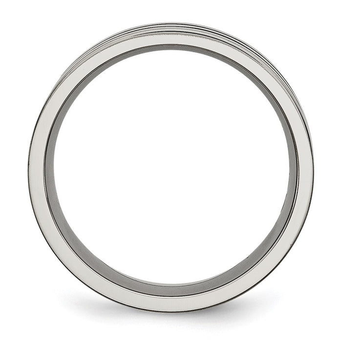 High-Quality Titanium Chisel 8mm Grooved Flat Band Ring - Stylish Black Enamel-2