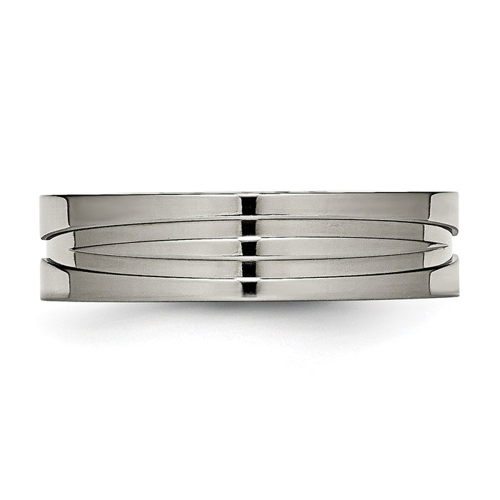 Exclusive Titanium Polished X-Design 6mm Grooved Flat Band Ring - Stylish Value-3