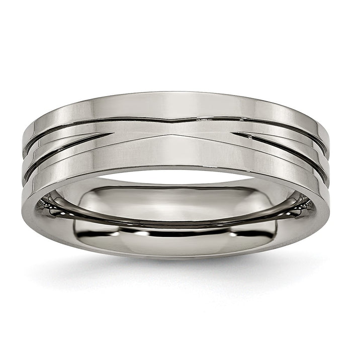 Exclusive 6mm Grooved Flat Ring in Chiseled Titanium | Stylish & Durable-1