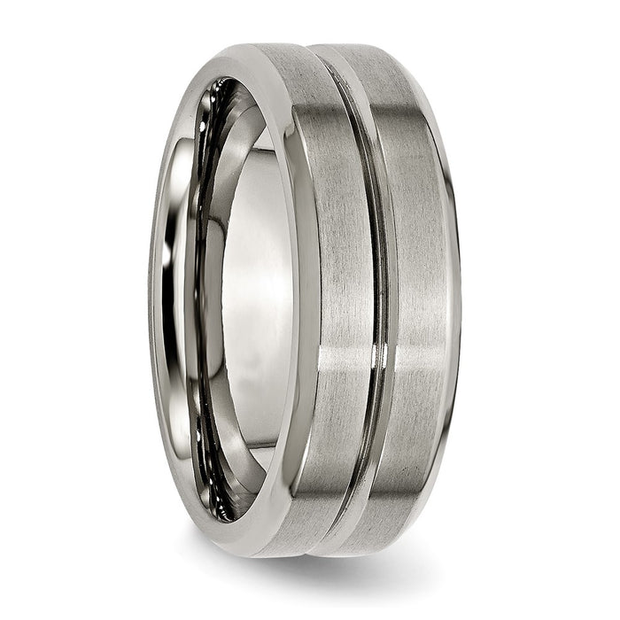 Buy 8mm Titanium Grooved Beveled Edge Band - Stylish Brushed & Polished Finish-4