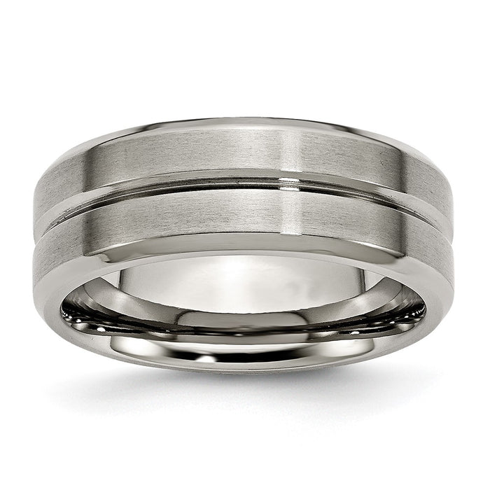 Buy 8mm Titanium Grooved Beveled Edge Band - Stylish Brushed & Polished Finish-1