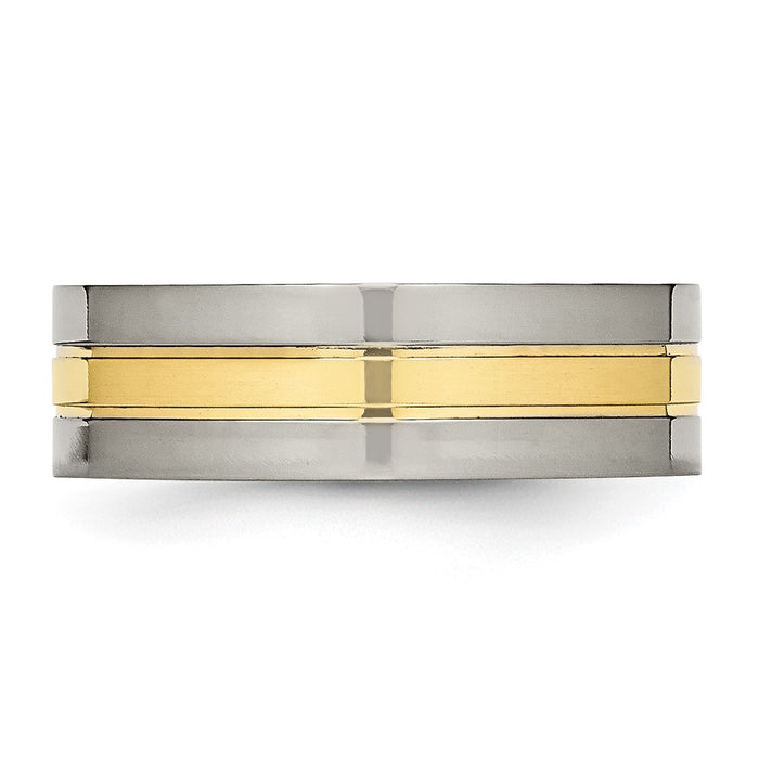 Buy Stylish 7mm Chiseled Titanium Band with Polished Yellow IP Plating-3