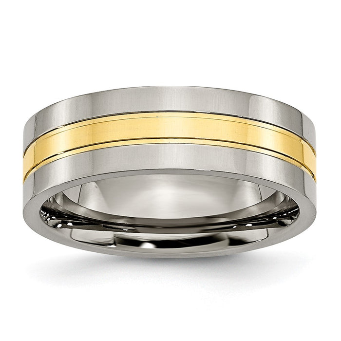 Buy Exclusive 7mm Chiseled Titanium Grooved Band with Polished Yellow IP Plating-1