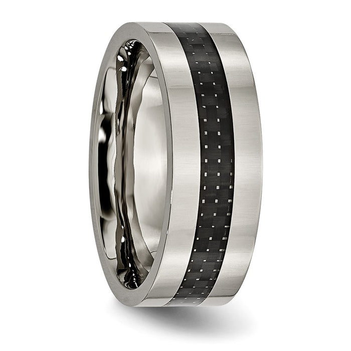 High-Quality 8mm Chiseled Titanium Band with Black Carbon Fiber Inlay - Stylish Value-4