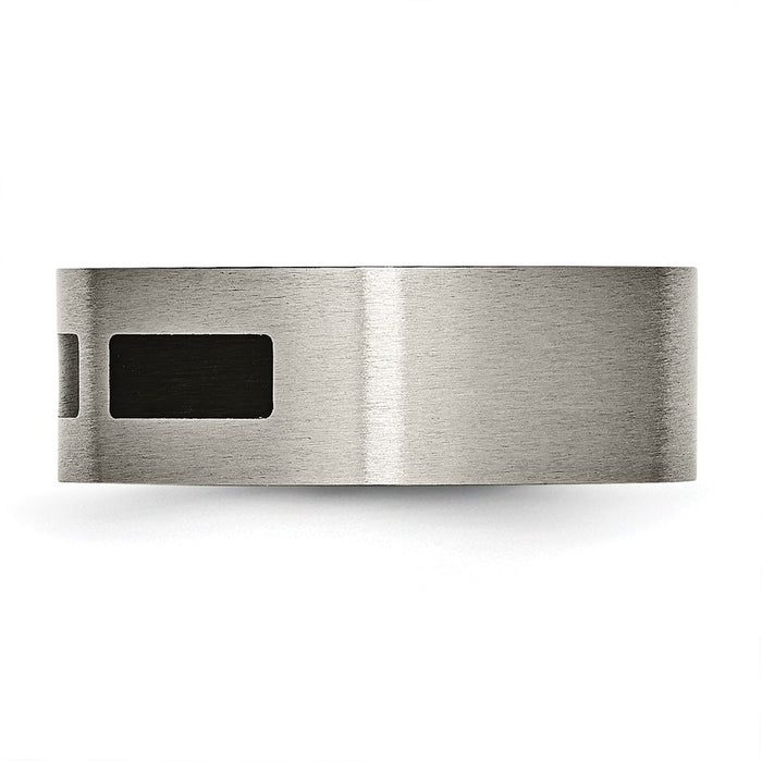 High-Quality Brushed Titanium 8mm Chisel Flat Band with Black Rubber - Stylish Value-3