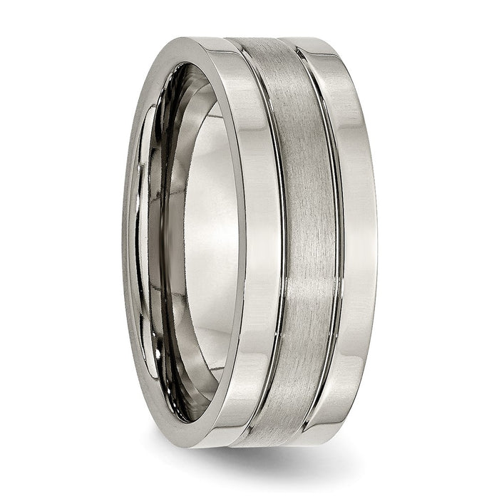 Buy Stylish 8mm Brushed Titanium Grooved Band with Chiseled Design-4