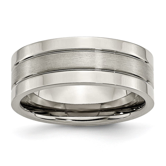 Buy Stylish 8mm Brushed Titanium Grooved Band with Chiseled Design-1