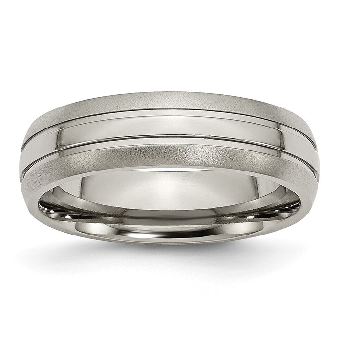 Buy Stylish Chiseled Titanium 6mm Grooved Band | Brushed & Polished Finish-1