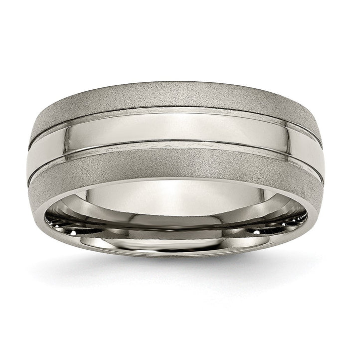 Designer 8mm Grooved Titanium Band - Stylish Brushed & Polished Finish-1