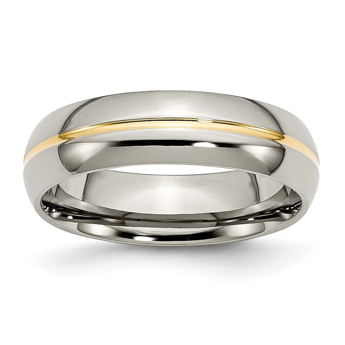 Buy Stylish Chiseled Titanium Polished Yellow IP-Plated 6mm Grooved Ring-1